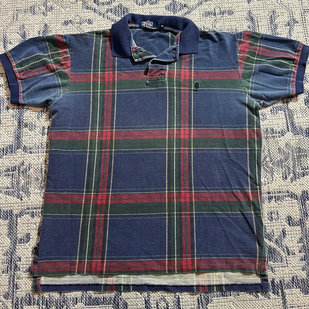 VTG 90's Polo Ralph Lauren Striped Plaid Shirt Sz Medium Made in USA
